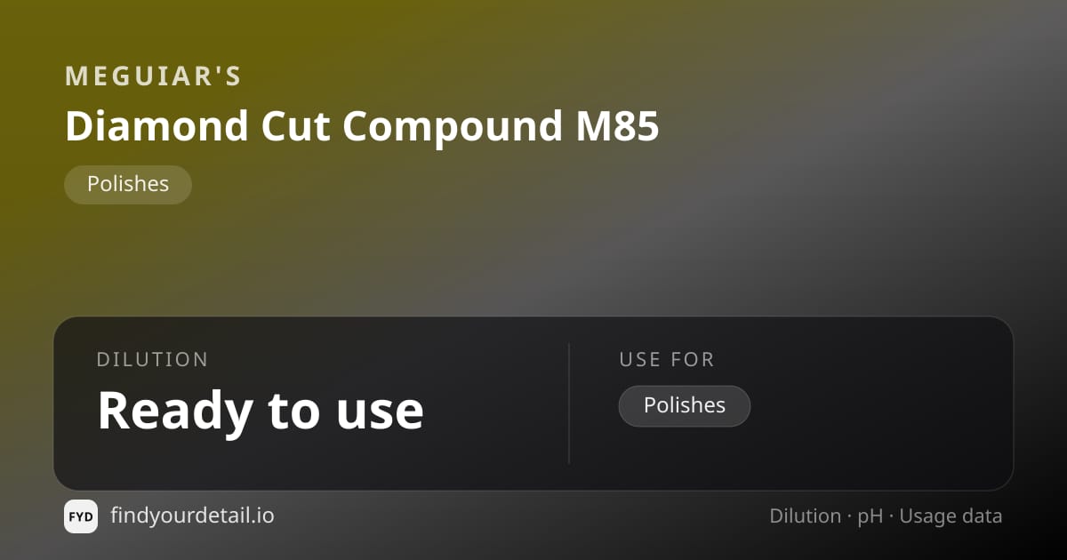 Meguiar's Diamond Cut Compound M85 dilution ratio and pH specification chart