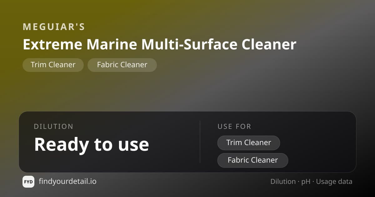 Meguiar's Extreme Marine Multi-Surface Cleaner dilution ratio and pH specification chart