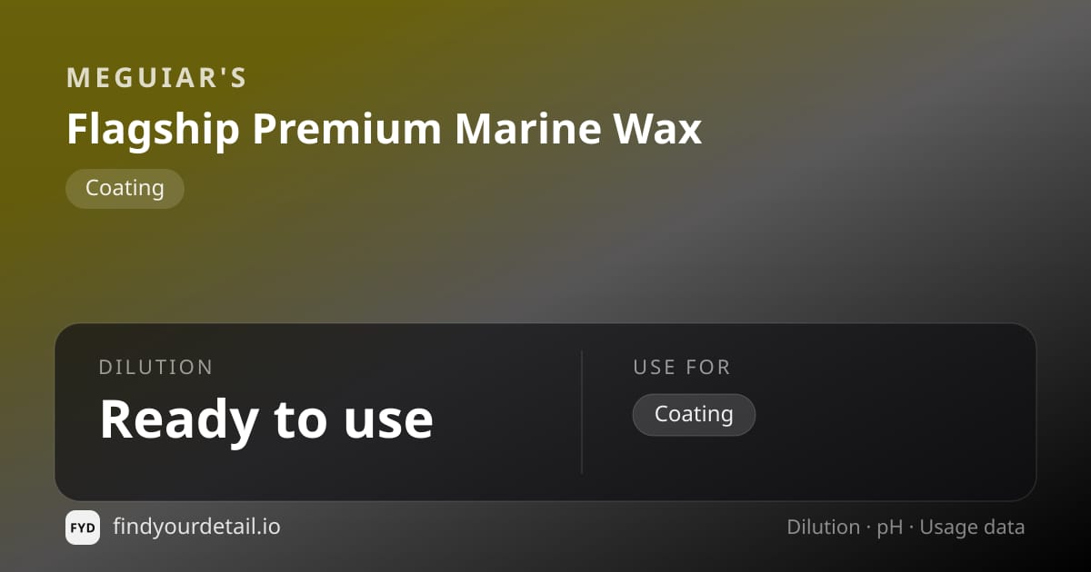Meguiar's Flagship Premium Marine Wax dilution ratio and pH specification chart