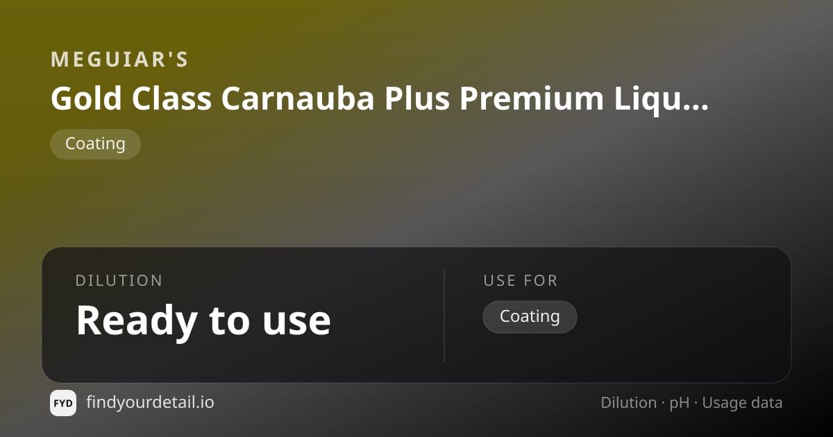 Meguiar's Gold Class Carnauba Plus Premium Liquid Wax dilution ratio and pH specification chart