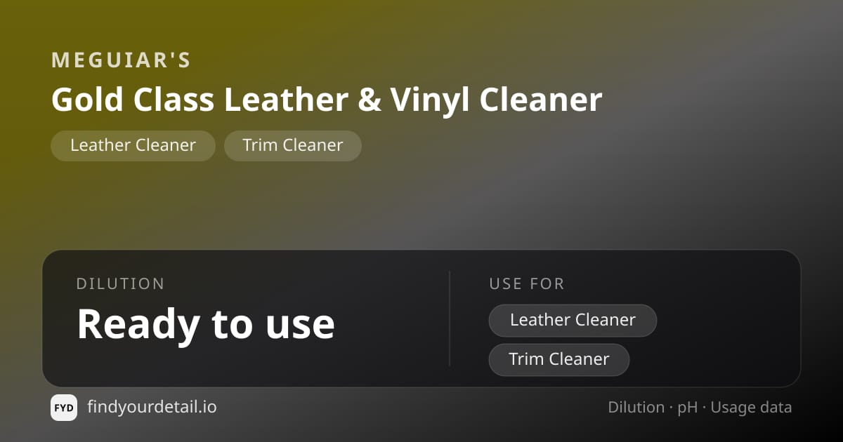 Meguiar's Gold Class Leather & Vinyl Cleaner dilution ratio and pH specification chart