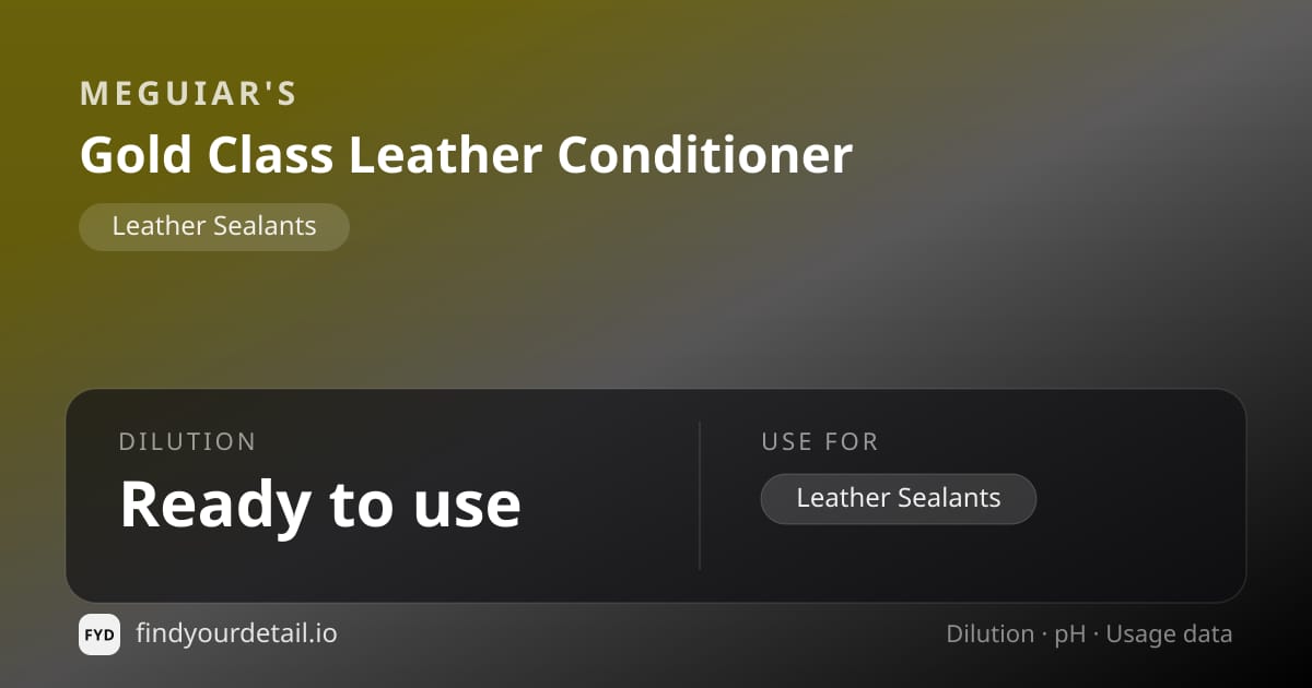 Meguiar's Gold Class Leather Conditioner dilution ratio and pH specification chart