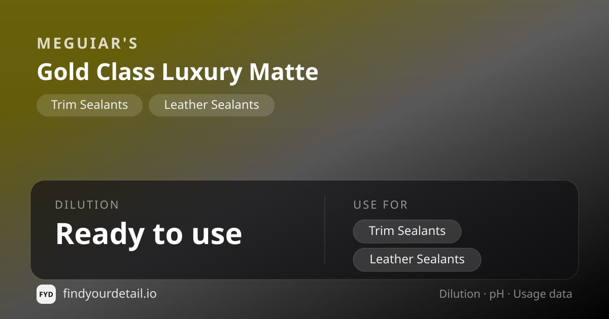 Meguiar's Gold Class Luxury Matte dilution ratio and pH specification chart