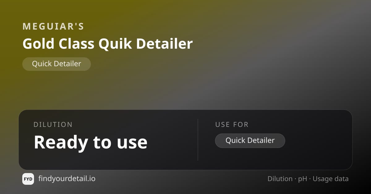 Meguiar's Gold Class Quik Detailer dilution ratio and pH specification chart