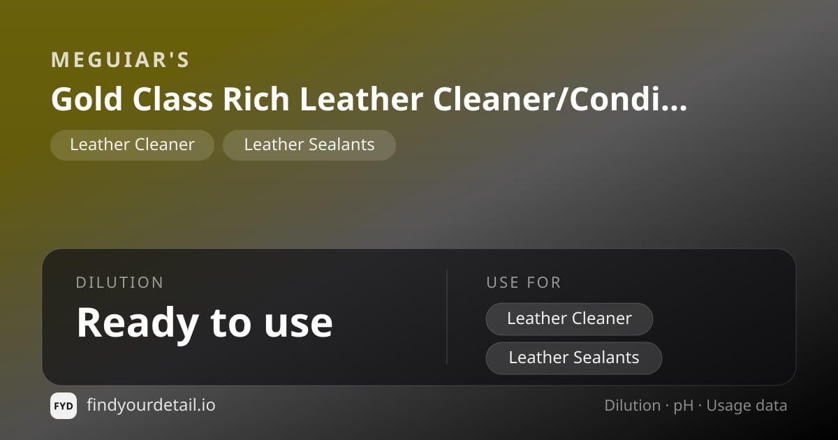 Meguiar's Gold Class Rich Leather Cleaner/Conditioner Wipes dilution ratio and pH specification chart