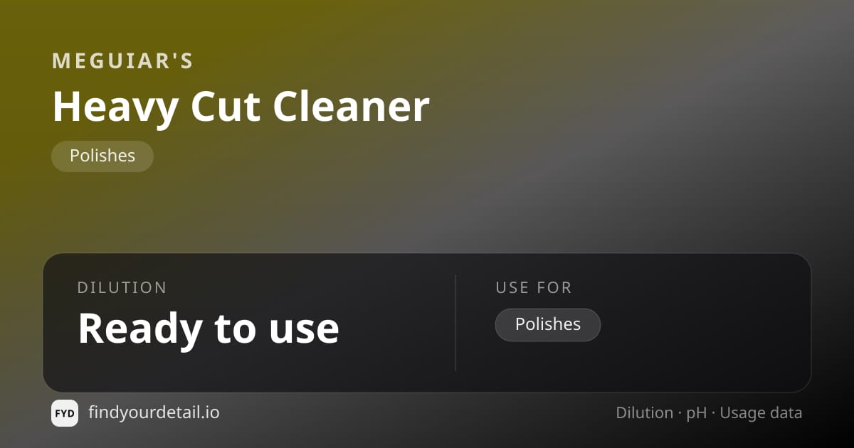 Meguiar's Heavy Cut Cleaner dilution ratio and pH specification chart
