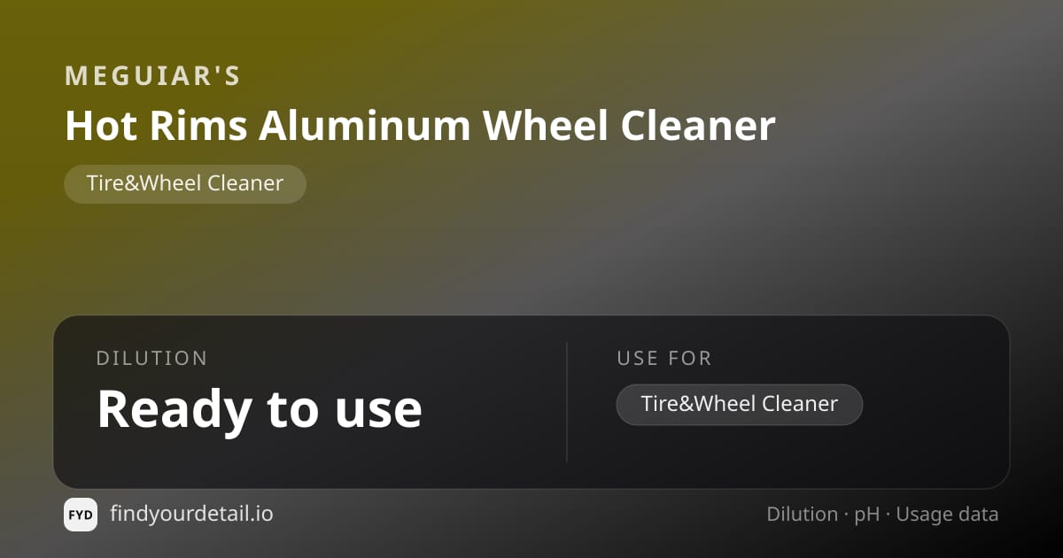Meguiar's Hot Rims Aluminum Wheel Cleaner dilution ratio and pH specification chart