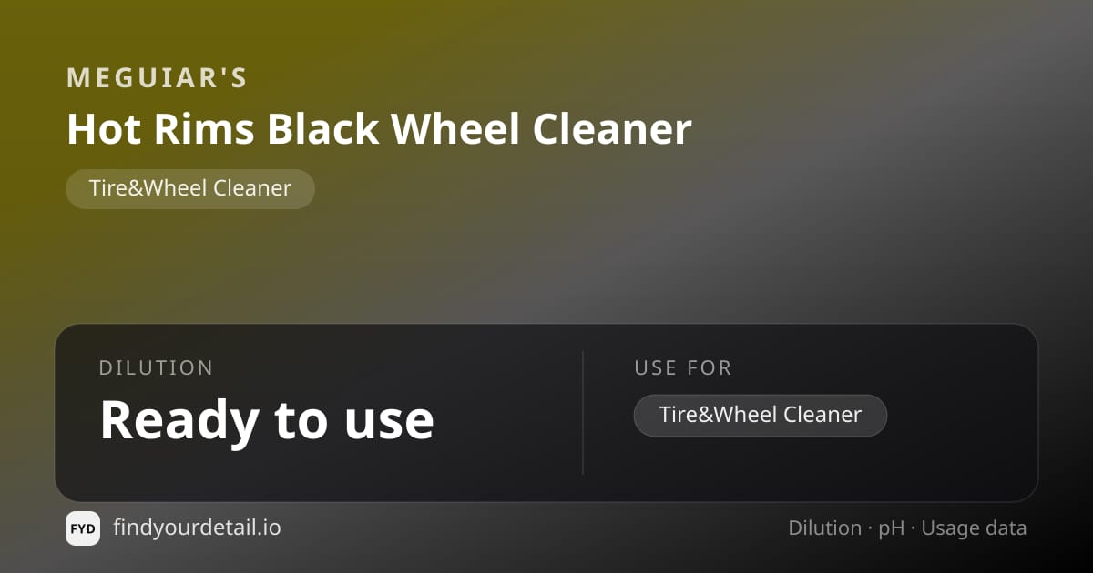 Meguiar's Hot Rims Black Wheel Cleaner dilution ratio and pH specification chart