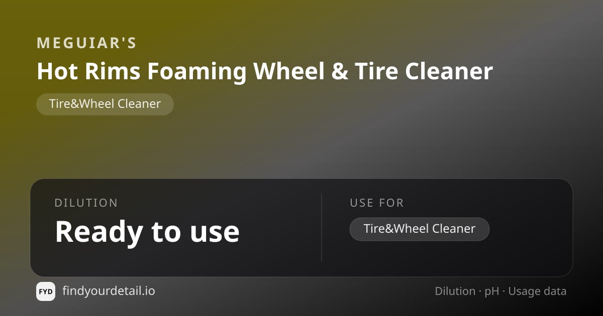 Meguiar's Hot Rims Foaming Wheel & Tire Cleaner dilution ratio and pH specification chart