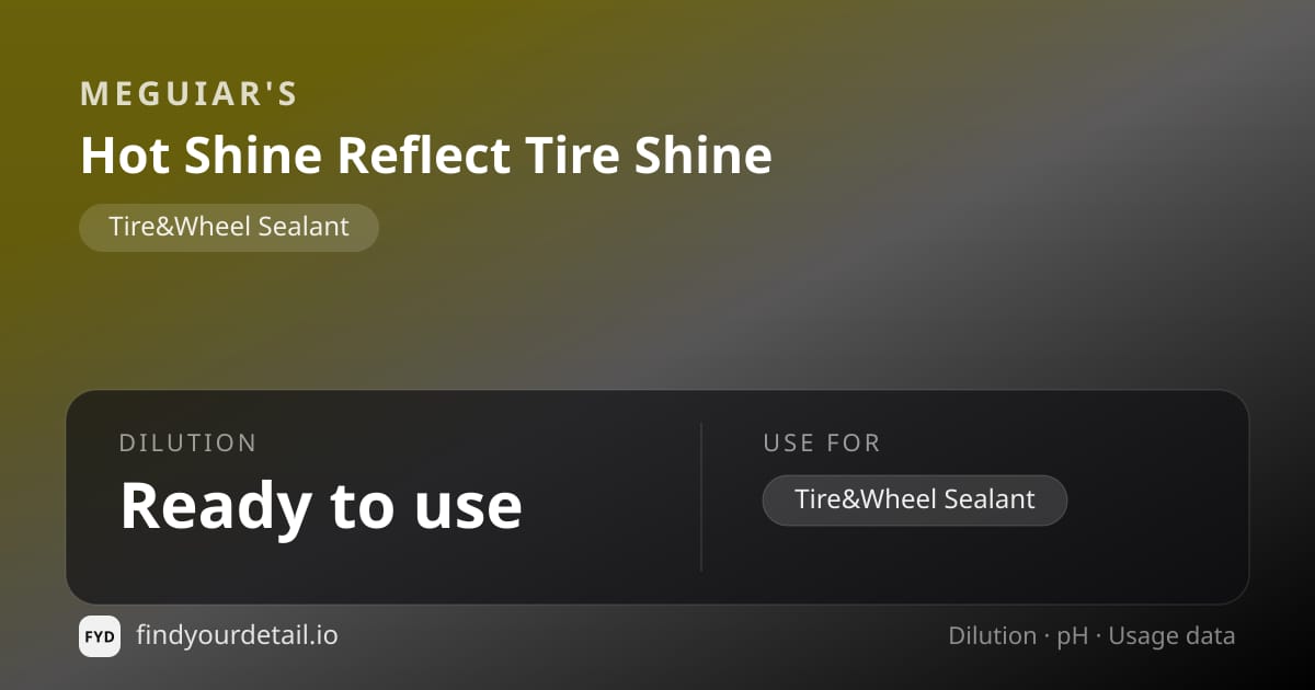 Meguiar's Hot Shine Reflect Tire Shine dilution ratio and pH specification chart