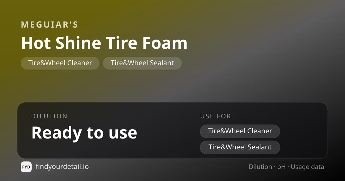Meguiar's Hot Shine Tire Foam dilution ratio and pH specification chart