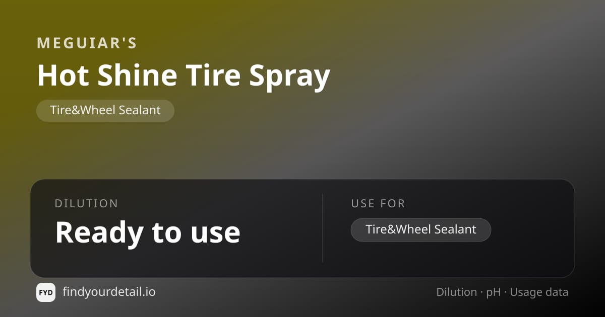 Meguiar's Hot Shine Tire Spray dilution ratio and pH specification chart