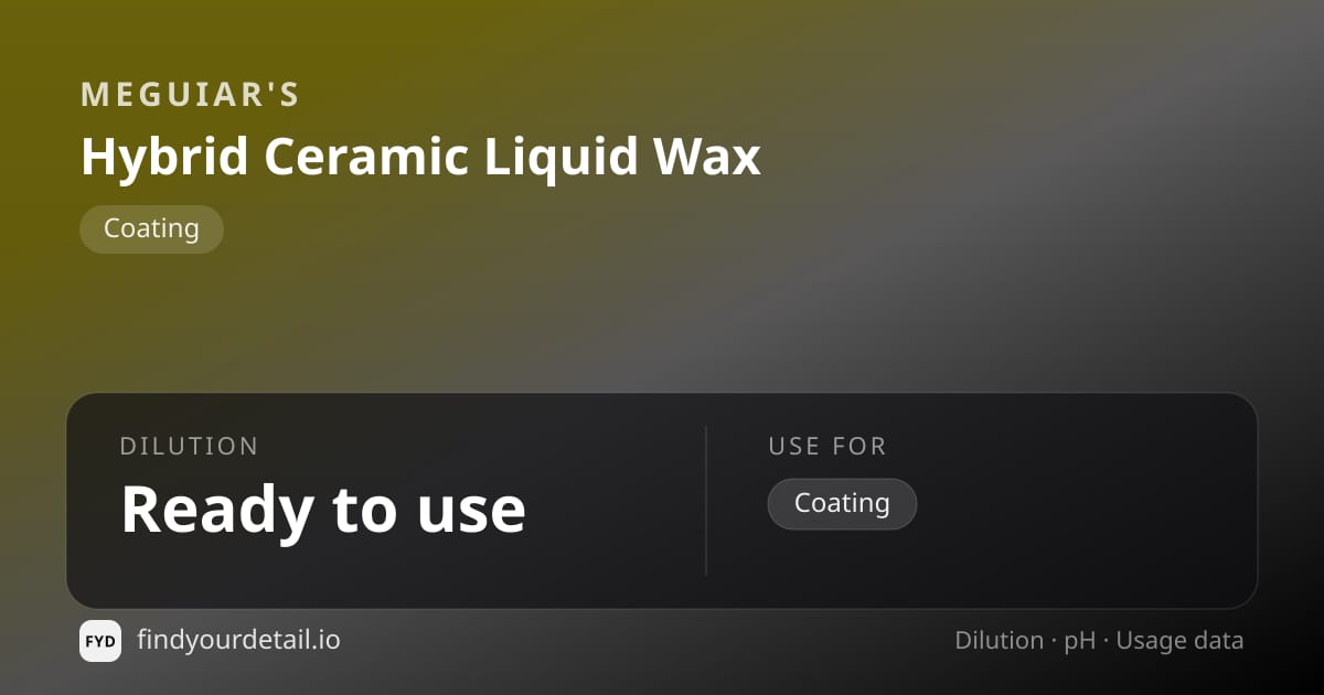 Meguiar's Hybrid Ceramic Liquid Wax dilution ratio and pH specification chart