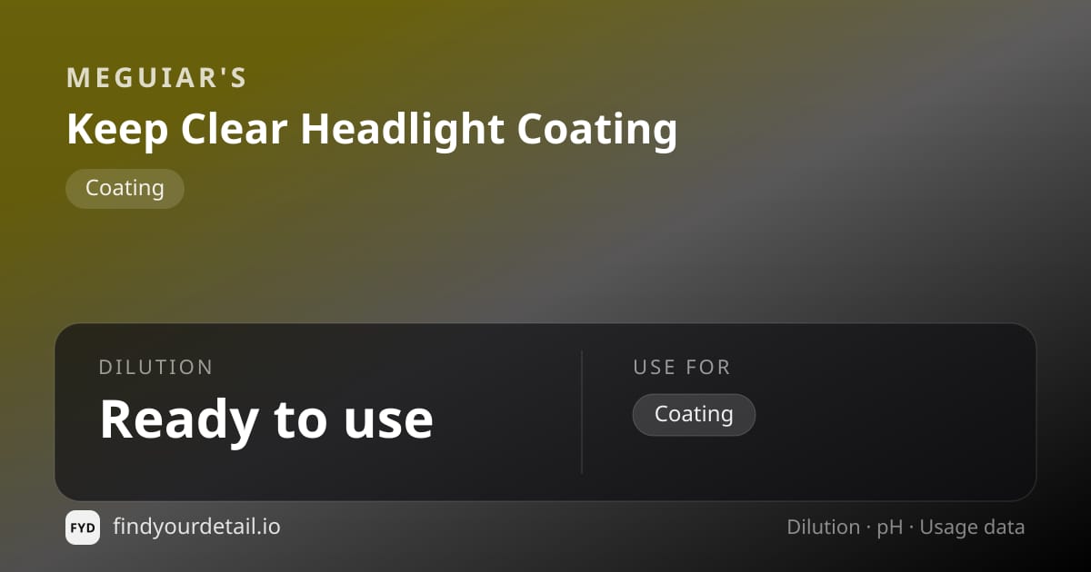 Meguiar's Keep Clear Headlight Coating dilution ratio and pH specification chart