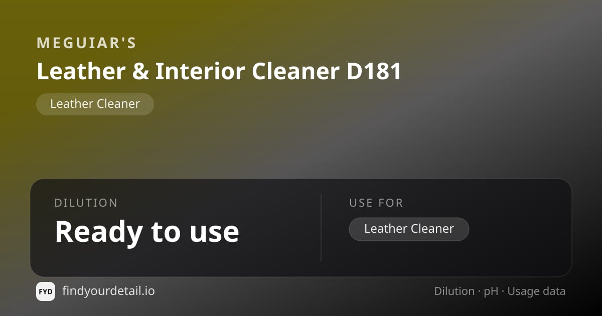 Meguiar's Leather & Interior Cleaner D181 dilution ratio and pH specification chart