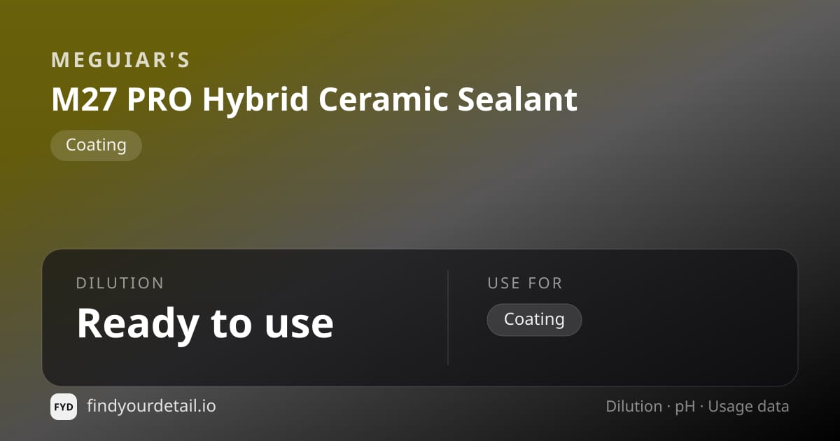 Meguiar's M27 PRO Hybrid Ceramic Sealant dilution ratio and pH specification chart
