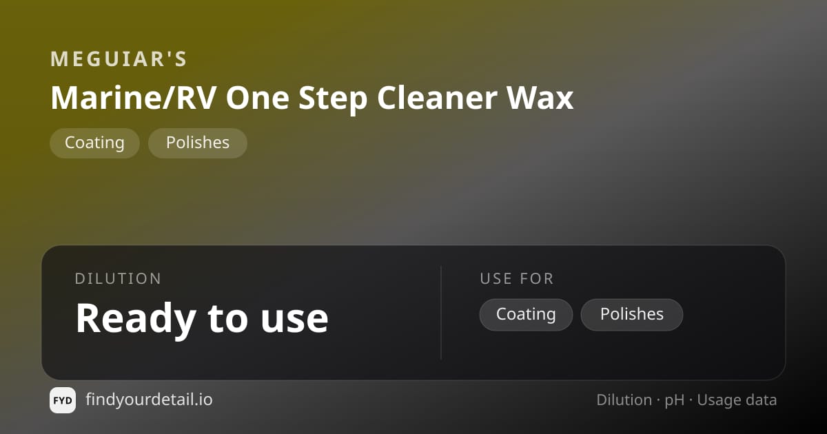 Meguiar's Marine/RV One Step Cleaner Wax dilution ratio and pH specification chart