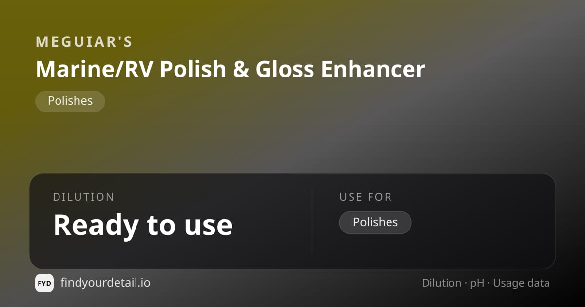 Meguiar's Marine/RV Polish & Gloss Enhancer dilution ratio and pH specification chart