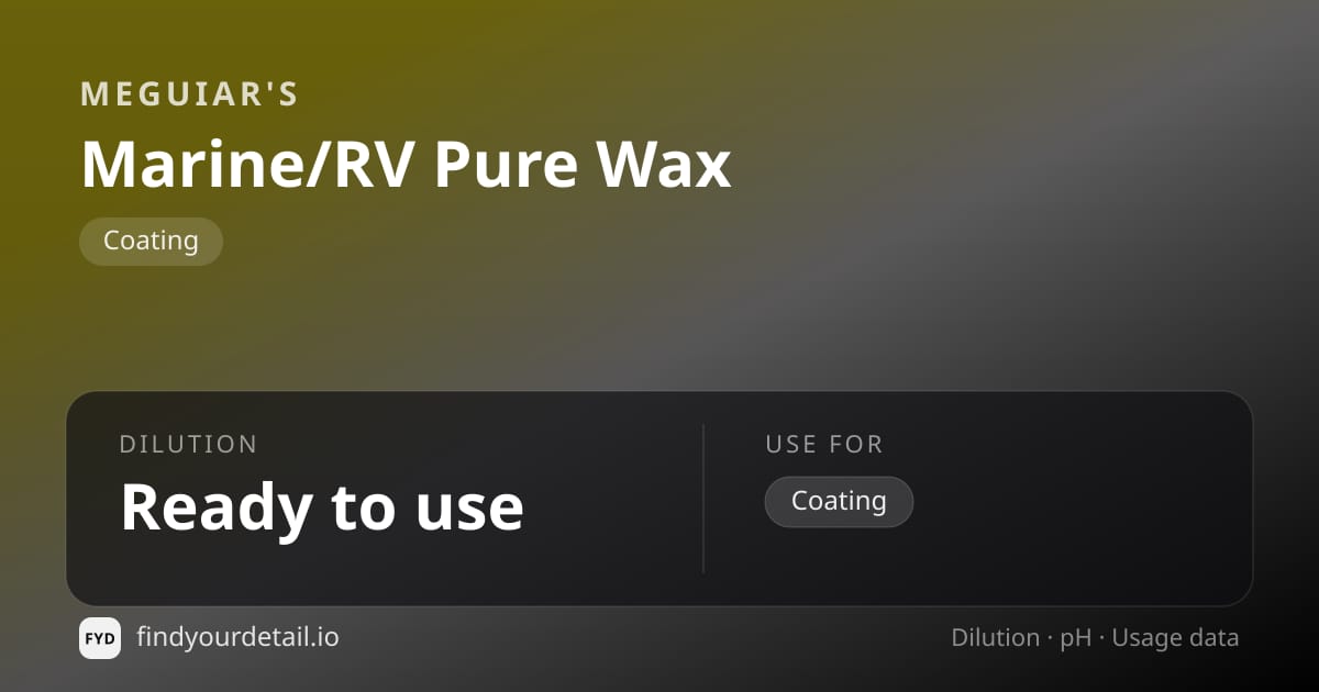 Meguiar's Marine/RV Pure Wax dilution ratio and pH specification chart