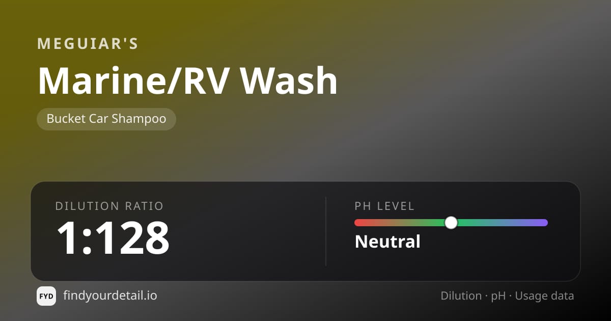 Meguiar's Marine/RV Wash dilution ratio and pH specification chart