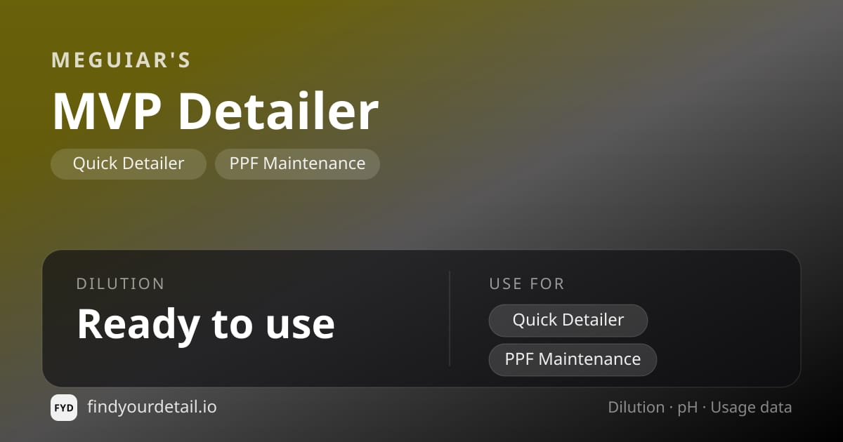 Meguiar's MVP Detailer dilution ratio and pH specification chart