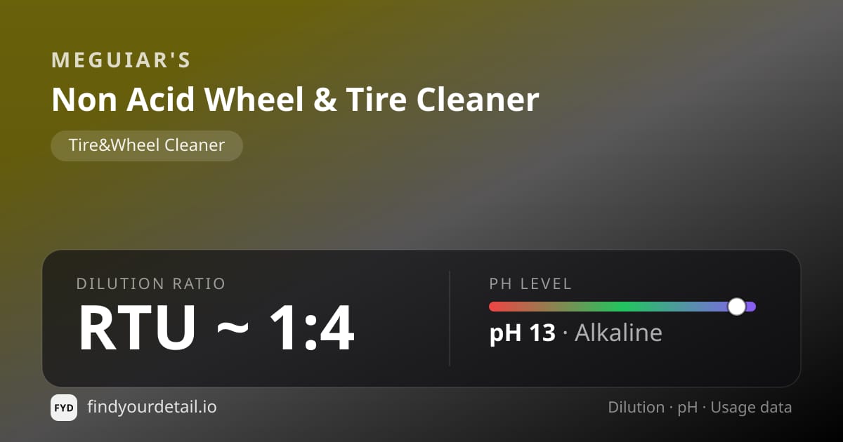Meguiar's 논 애시드 휠 & 타이어 클리너 희석비 pH 스펙 카드