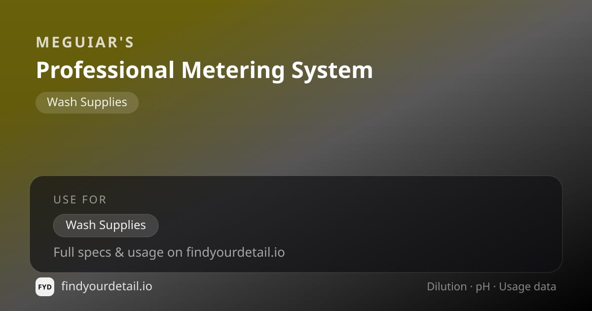 Meguiar's Professional Metering System dilution ratio and pH specification chart