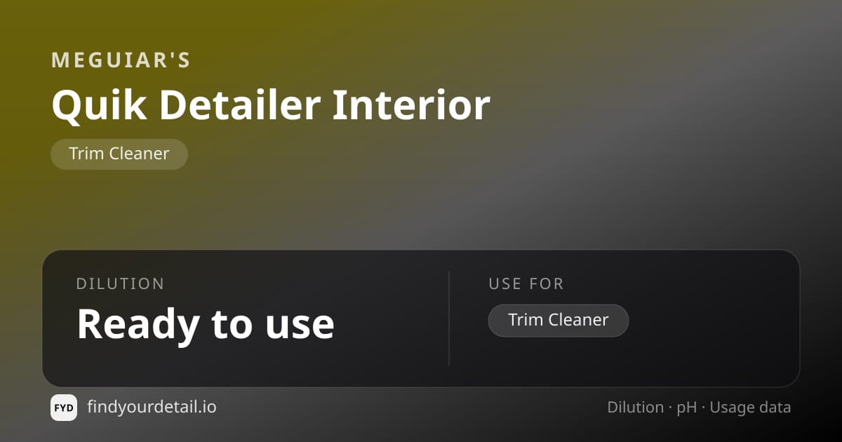 Meguiar's Quik Detailer Interior dilution ratio and pH specification chart