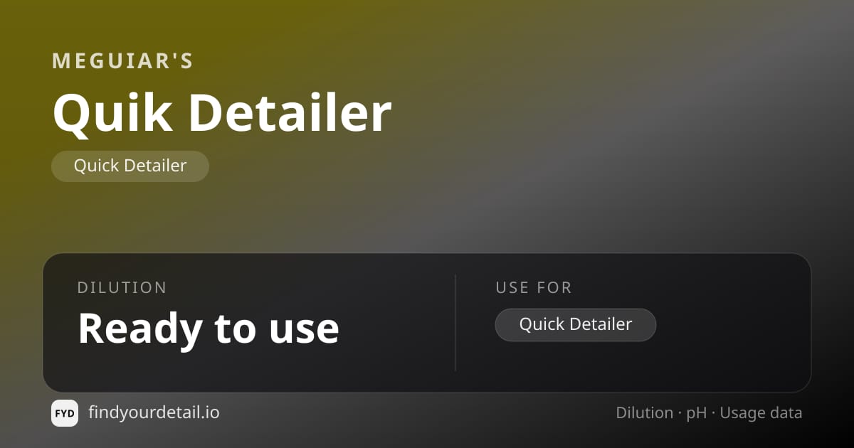 Meguiar's Quik Detailer dilution ratio and pH specification chart