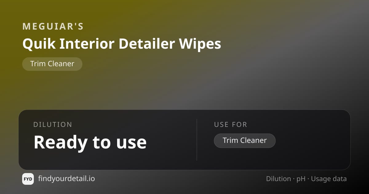 Meguiar's Quik Interior Detailer Wipes dilution ratio and pH specification chart
