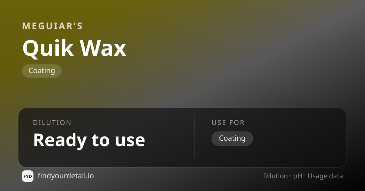 Meguiar's Quik Wax dilution ratio and pH specification chart