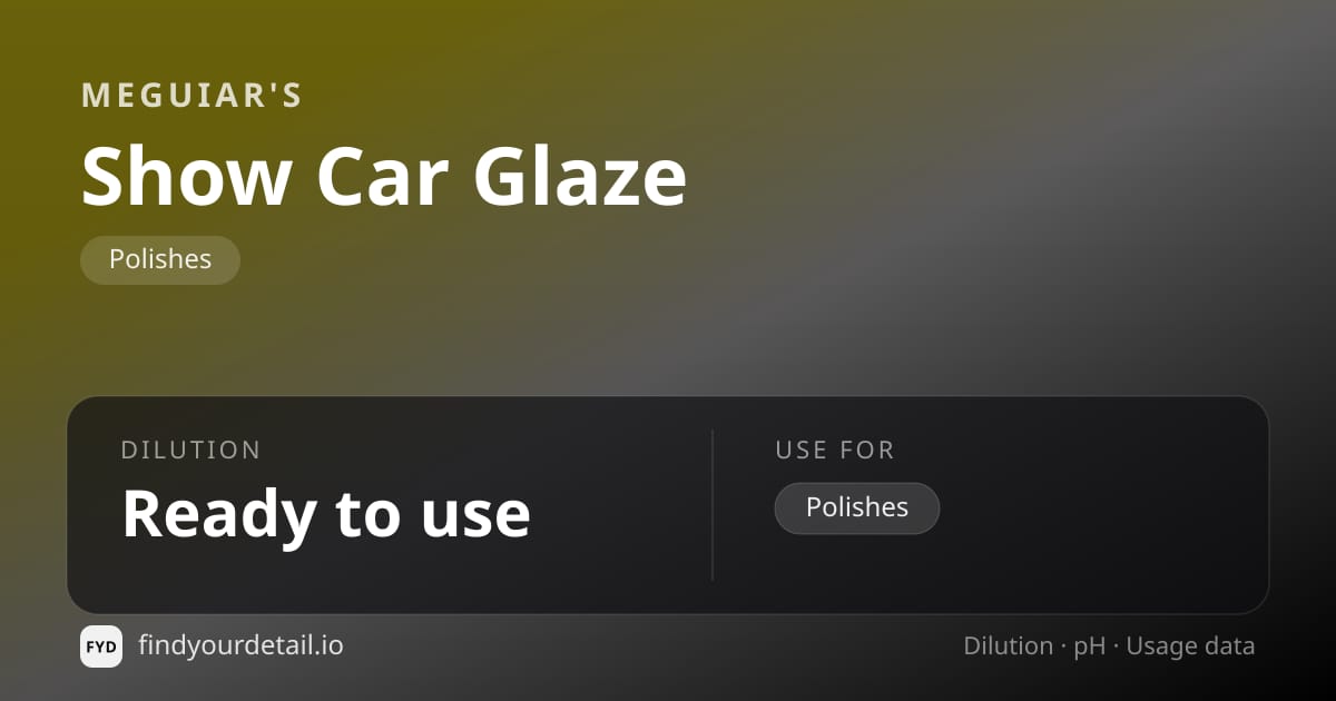 Meguiar's Show Car Glaze dilution ratio and pH specification chart