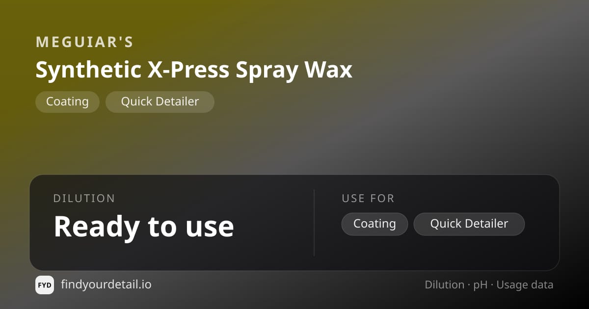 Meguiar's Synthetic X-Press Spray Wax dilution ratio and pH specification chart