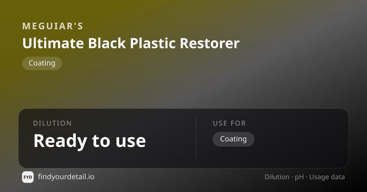 Meguiar's Ultimate Black Plastic Restorer dilution ratio and pH specification chart