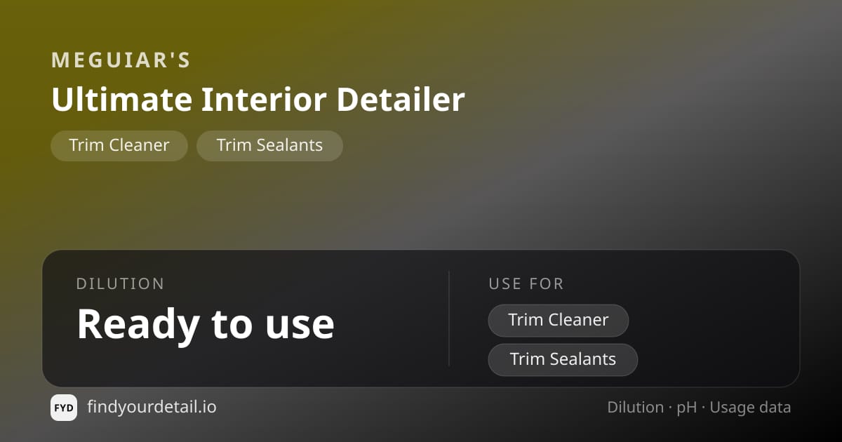 Meguiar's Ultimate Interior Detailer dilution ratio and pH specification chart