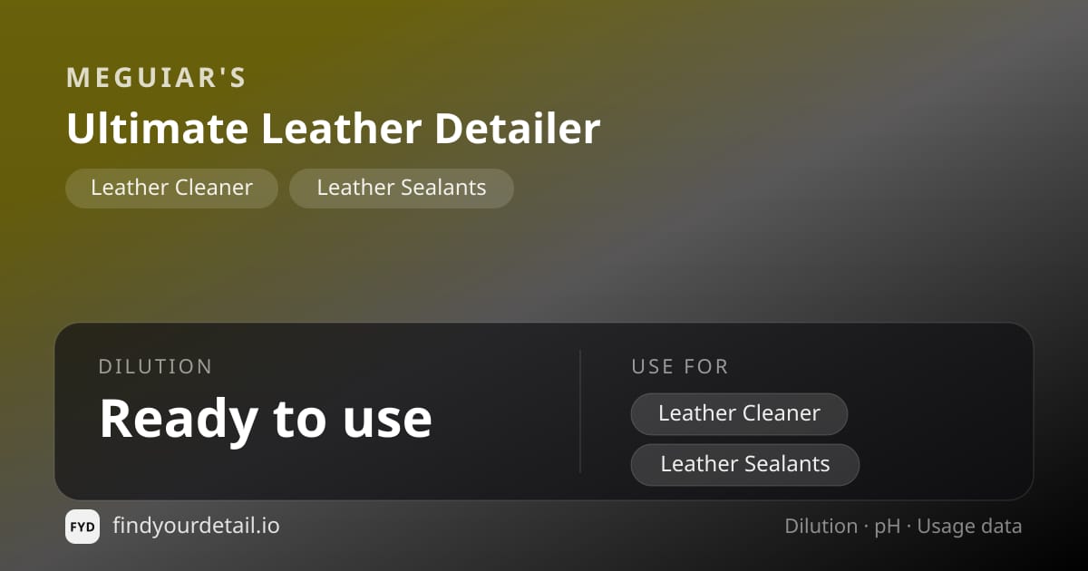 Meguiar's Ultimate Leather Detailer dilution ratio and pH specification chart