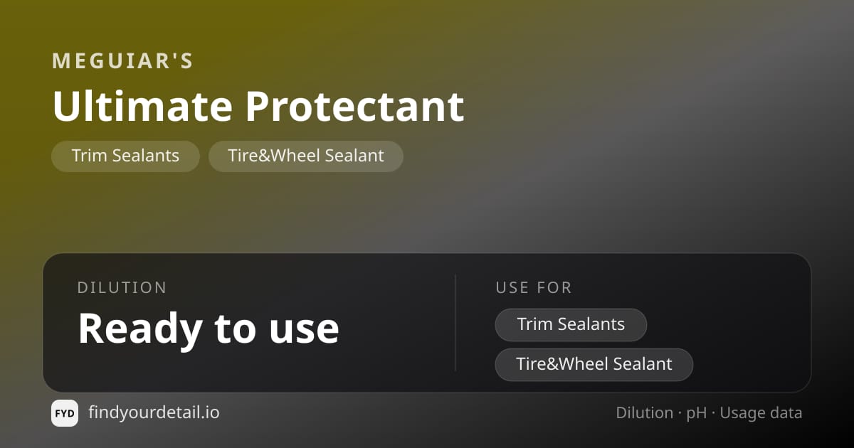Meguiar's Ultimate Protectant dilution ratio and pH specification chart