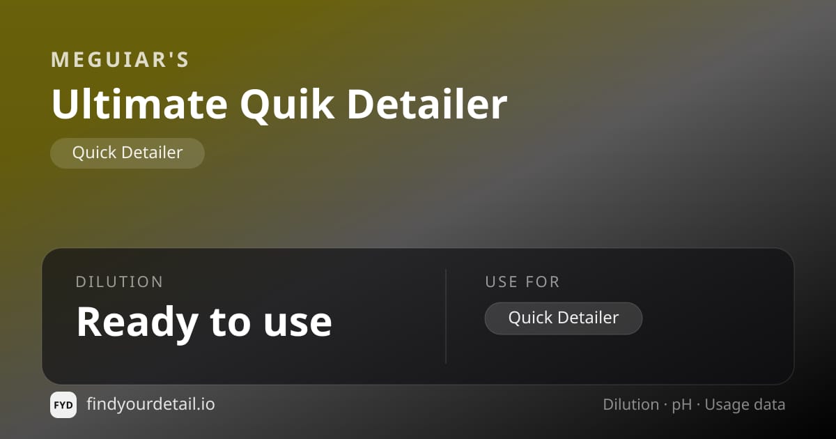 Meguiar's Ultimate Quik Detailer dilution ratio and pH specification chart