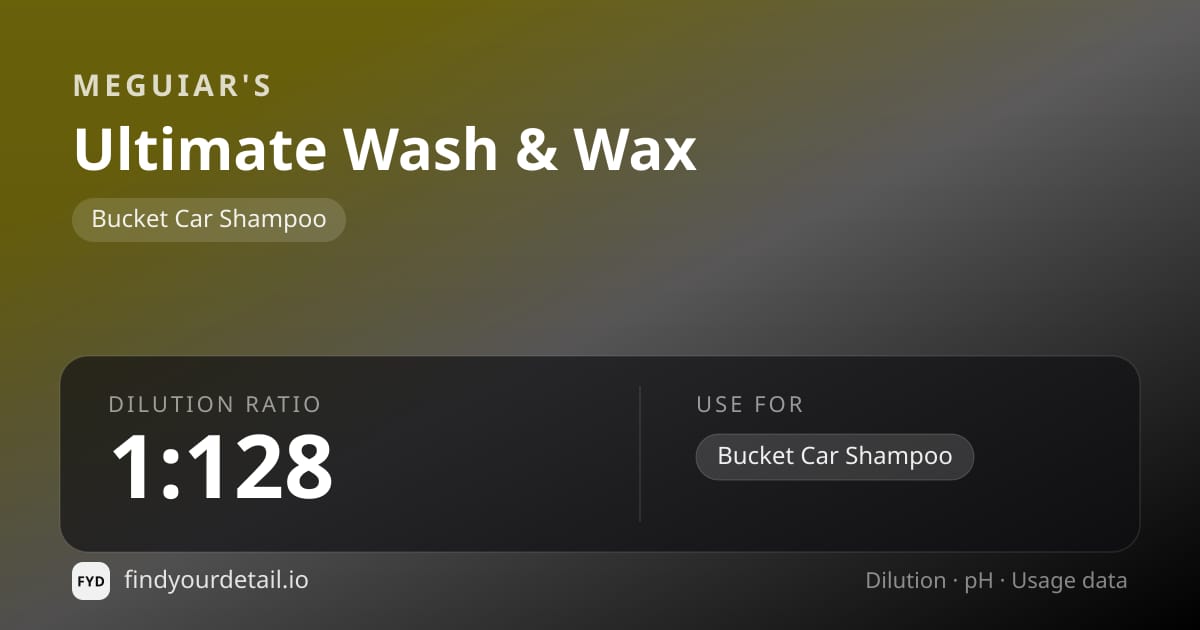 Meguiar's Ultimate Wash & Wax dilution ratio and pH specification chart