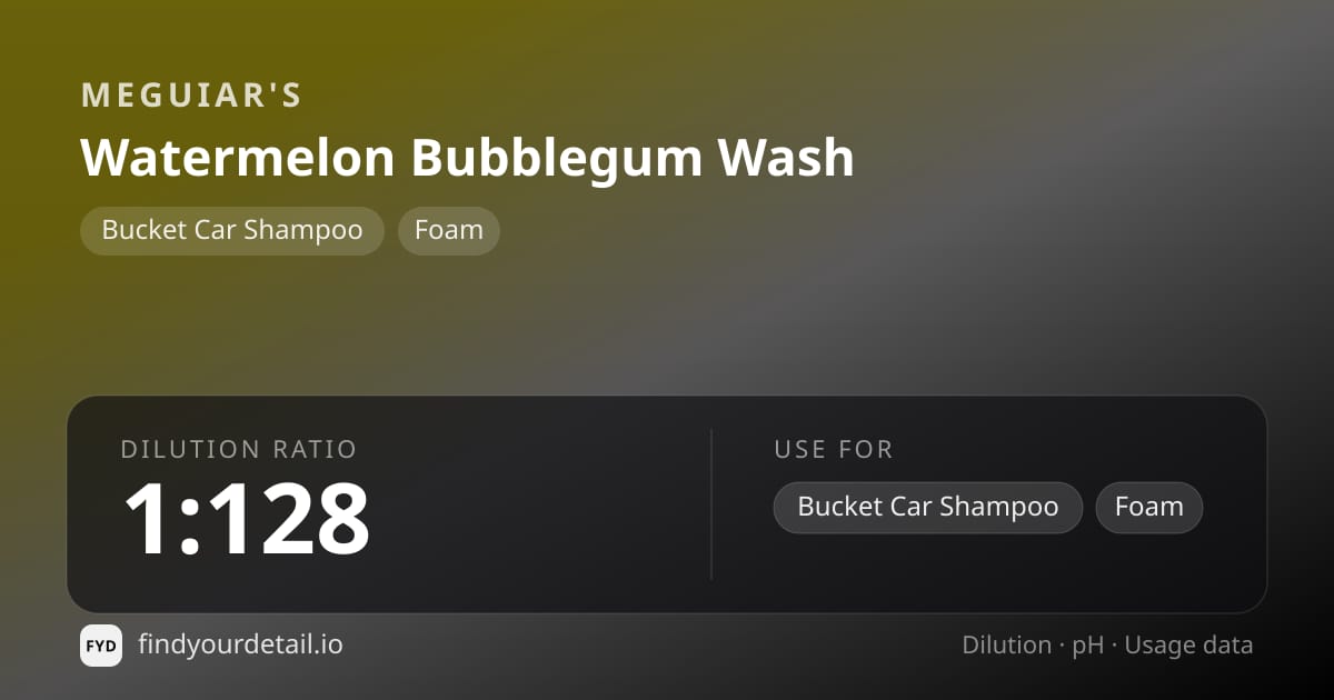 Meguiar's Watermelon Bubblegum Wash dilution ratio and pH specification chart