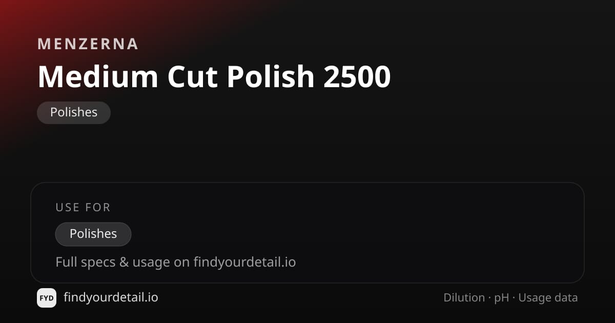 Menzerna Medium Cut Polish 2500 dilution ratio and pH specification chart