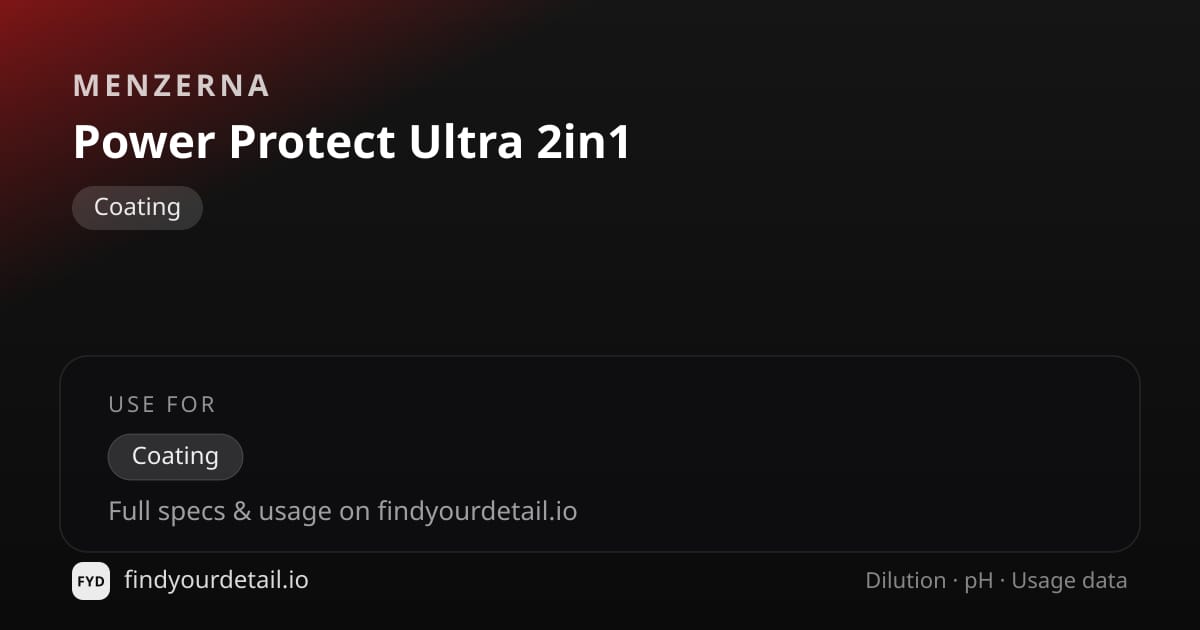 Menzerna Power Protect Ultra 2in1 dilution ratio and pH specification chart