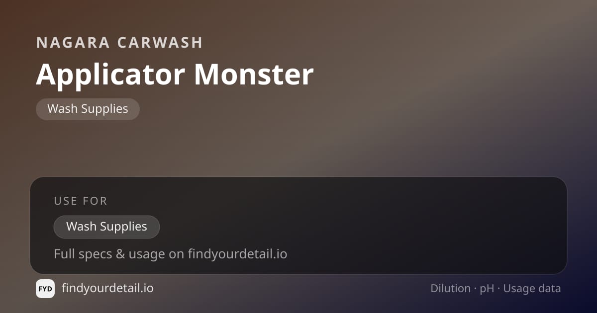 Nagara Carwash Applicator Monster dilution ratio and pH specification chart