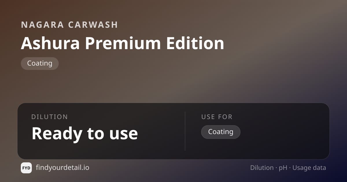Nagara Carwash Ashura Premium Edition dilution ratio and pH specification chart