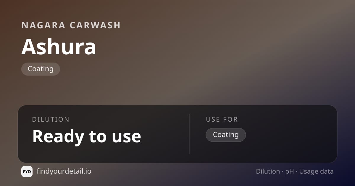 Nagara Carwash Ashura dilution ratio and pH specification chart
