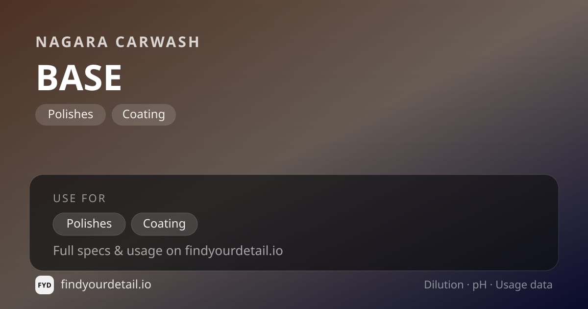Nagara Carwash BASE dilution ratio and pH specification chart