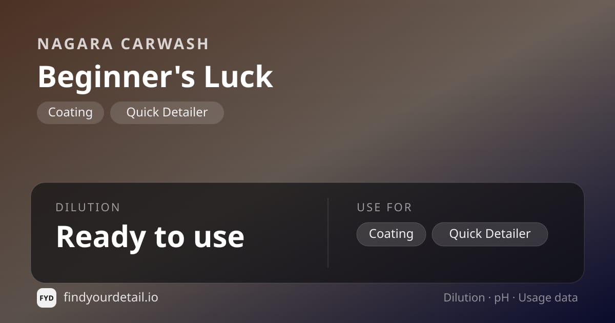 Nagara Carwash Beginner's Luck dilution ratio and pH specification chart