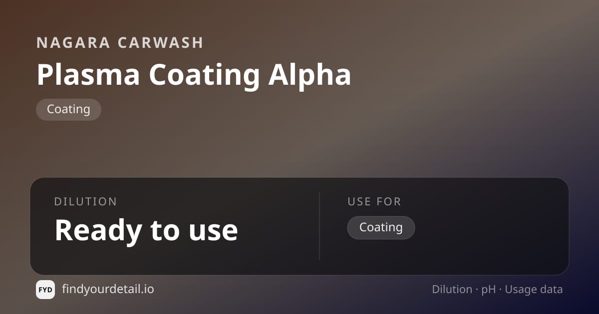 Nagara Carwash Plasma Coating Alpha dilution ratio and pH specification chart