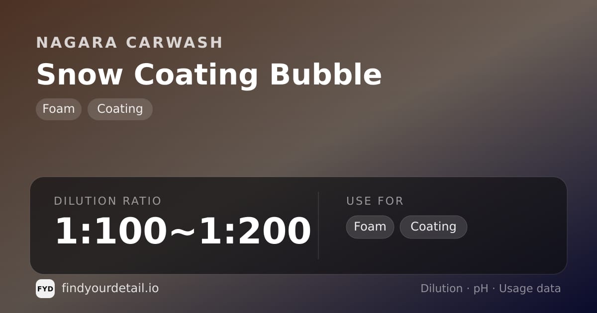 Nagara Carwash Snow Coating Bubble dilution ratio and pH specification chart