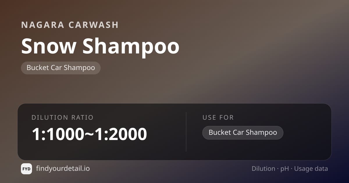 Nagara Carwash Snow Shampoo dilution ratio and pH specification chart